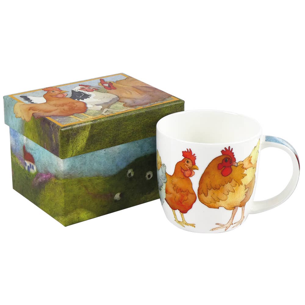Felted Chickens Bone China Mug With Gift Box