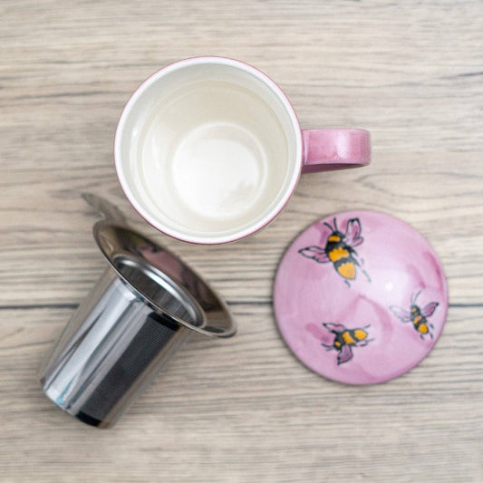 Spring Honeybee Design 15oz Tea Mugs with Lid and Infuser