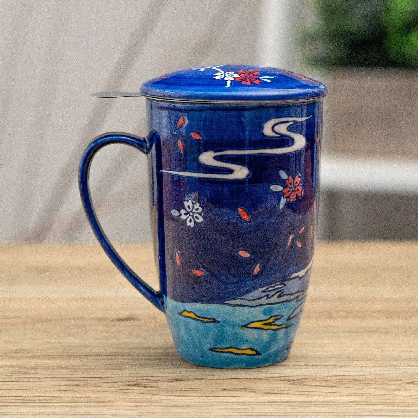 Fuji Mountain Design 15oz Tea Mugs with Lid and Infuser