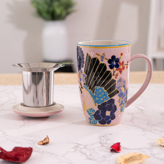 Festival Fan Design 15oz Tea Mugs with Lid and Infuser