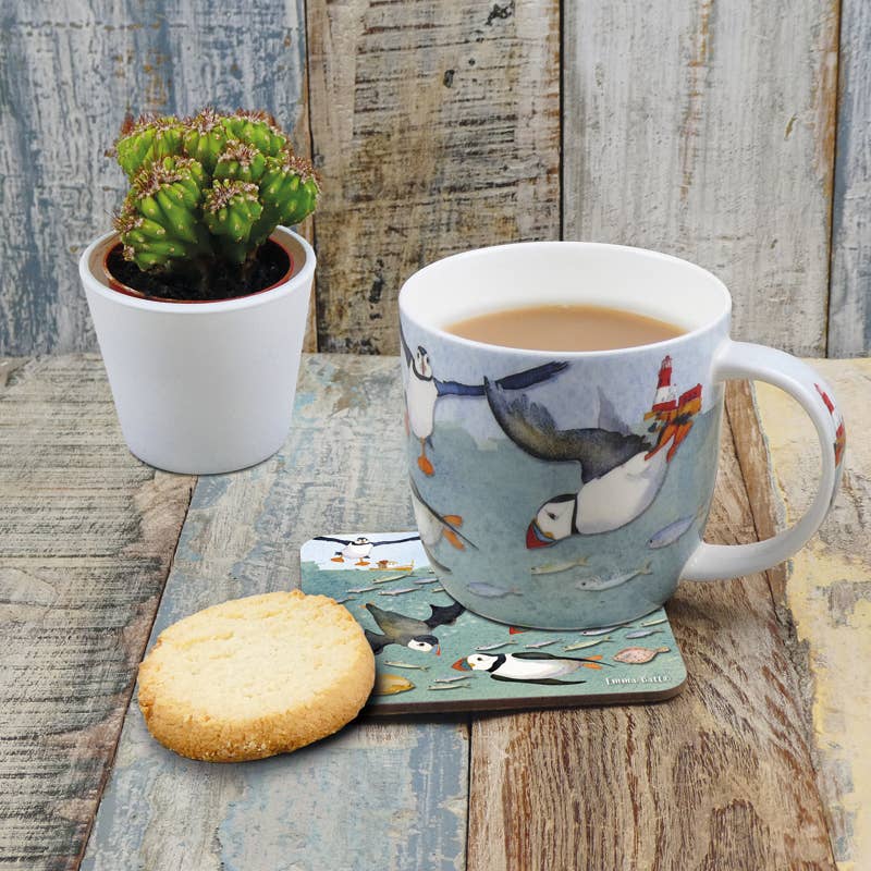 Diving Puffins Bone China Mug With Gift Box