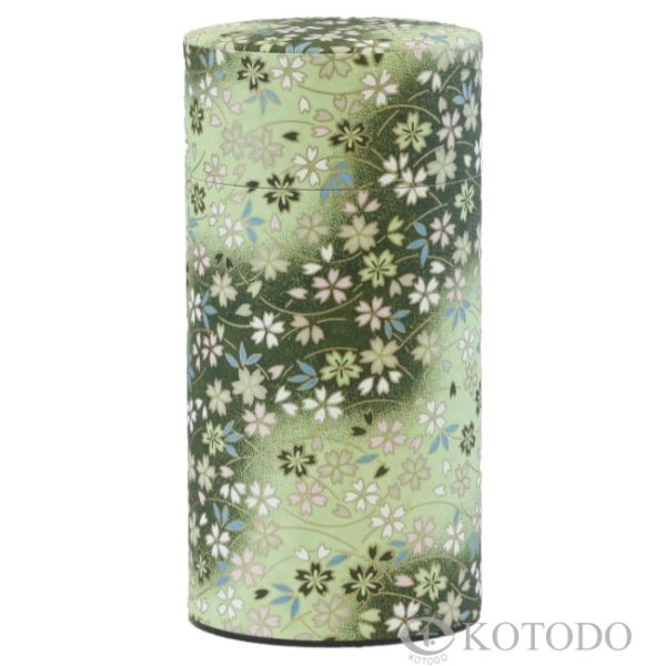 50g Green Blossoms on Green, Washi Paper Canister
