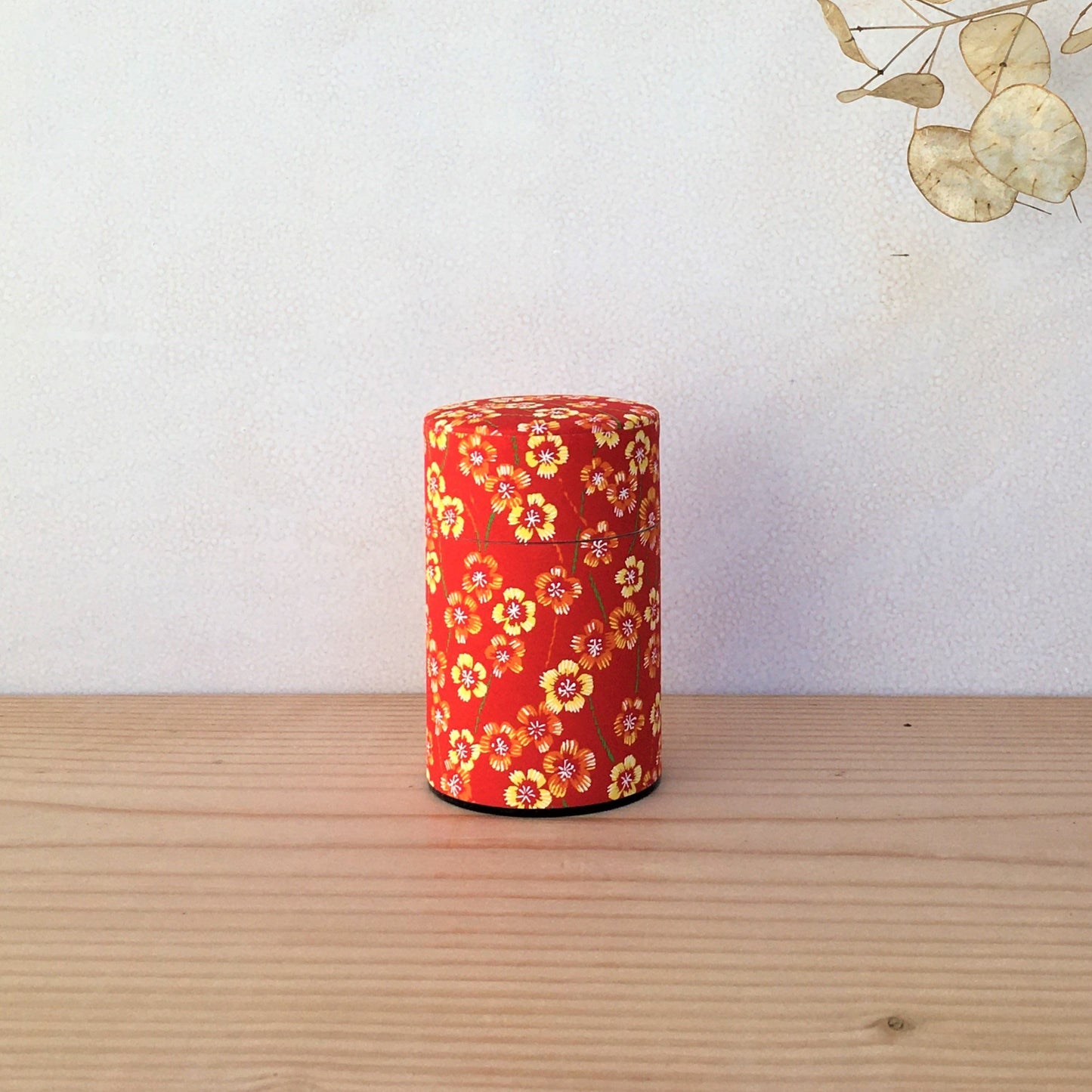 50g Red with Orange Blossoms, Washi Paper Canister