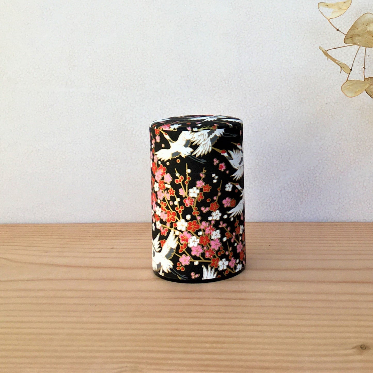50g Cranes on Black, Washi Paper Canister