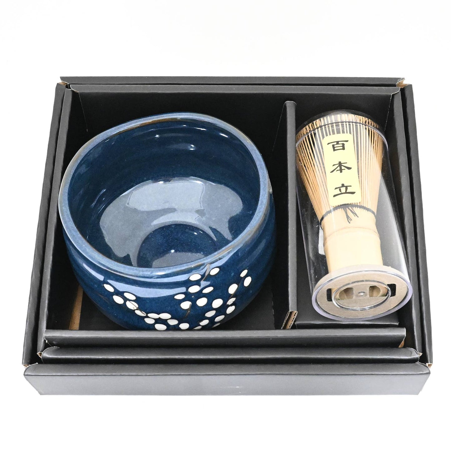 Navy Blue Sakura Matcha Bowl Set (w/ Whisk and Spoon)