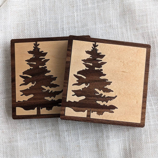 Pine Tree Inlay Wood Coaster