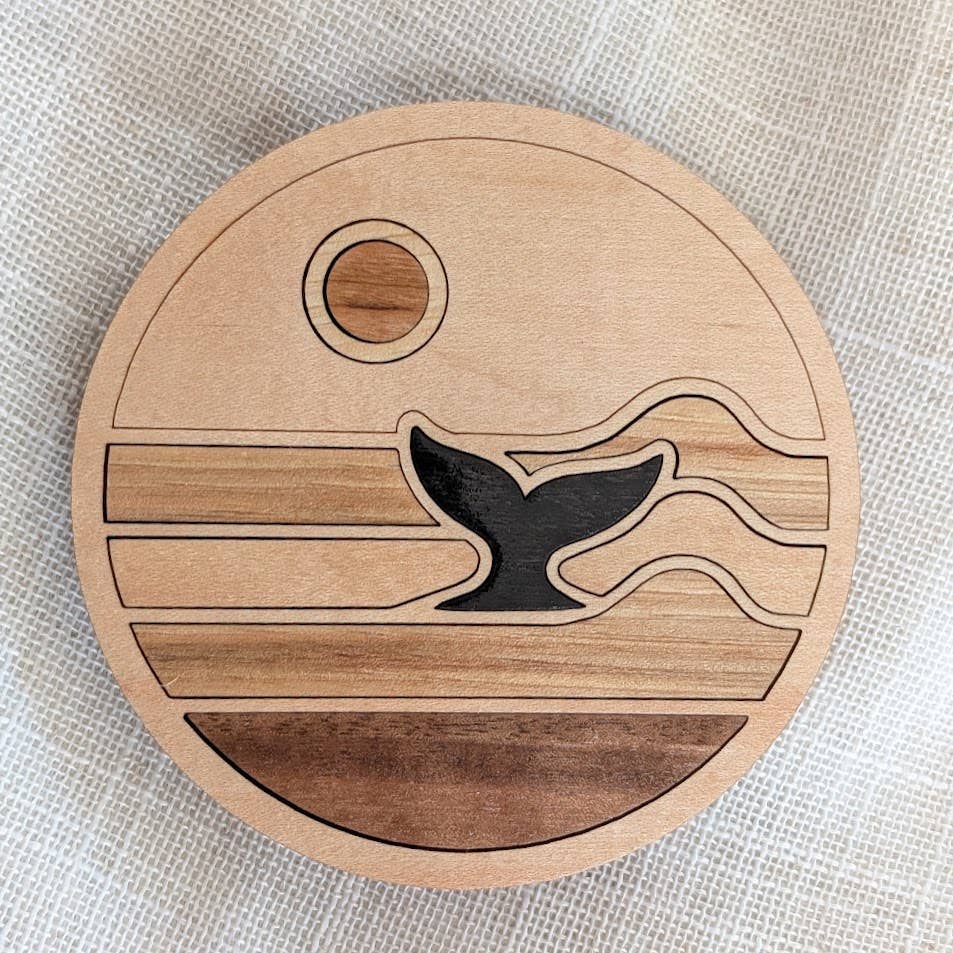 Ocean Whale Tail Coaster - Wood Inlay