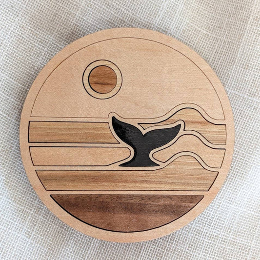 Ocean Whale Tail Coaster - Wood Inlay