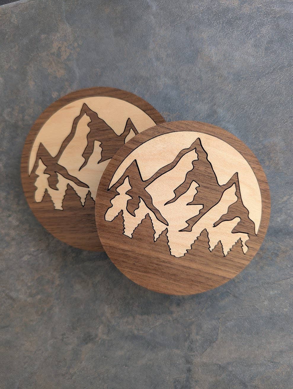 Mountain Inlay Wood Coasters