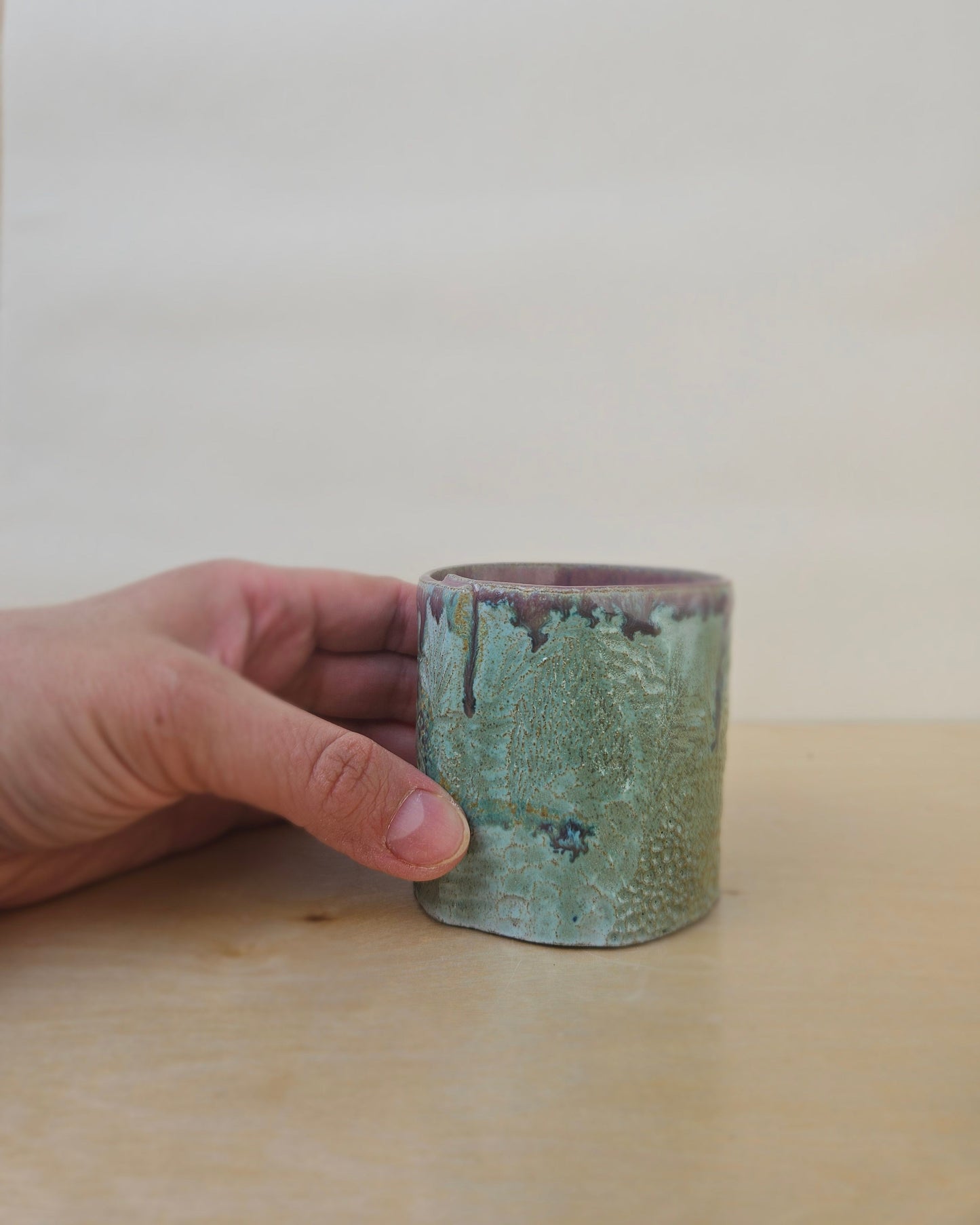 Short Cup With Purple Rim