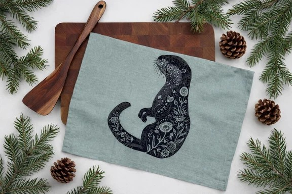 "Sea Otter" Tea Towel (Linen/Cotton Blend)