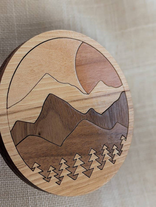 Mountain Landscape Wood Inlay Coaster