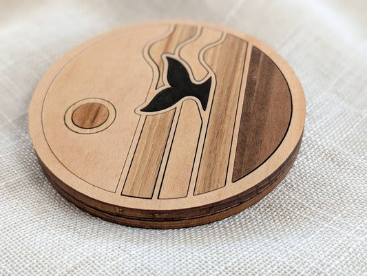 Ocean Whale Tail Coaster - Wood Inlay