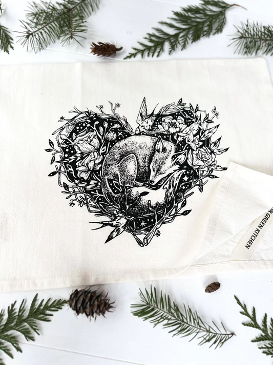 "Sleeping Fox Heart" Tea Towel