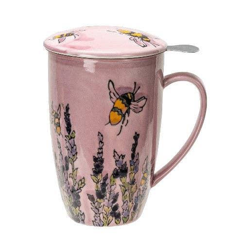 Spring Honeybee Design 15oz Tea Mugs with Lid and Infuser