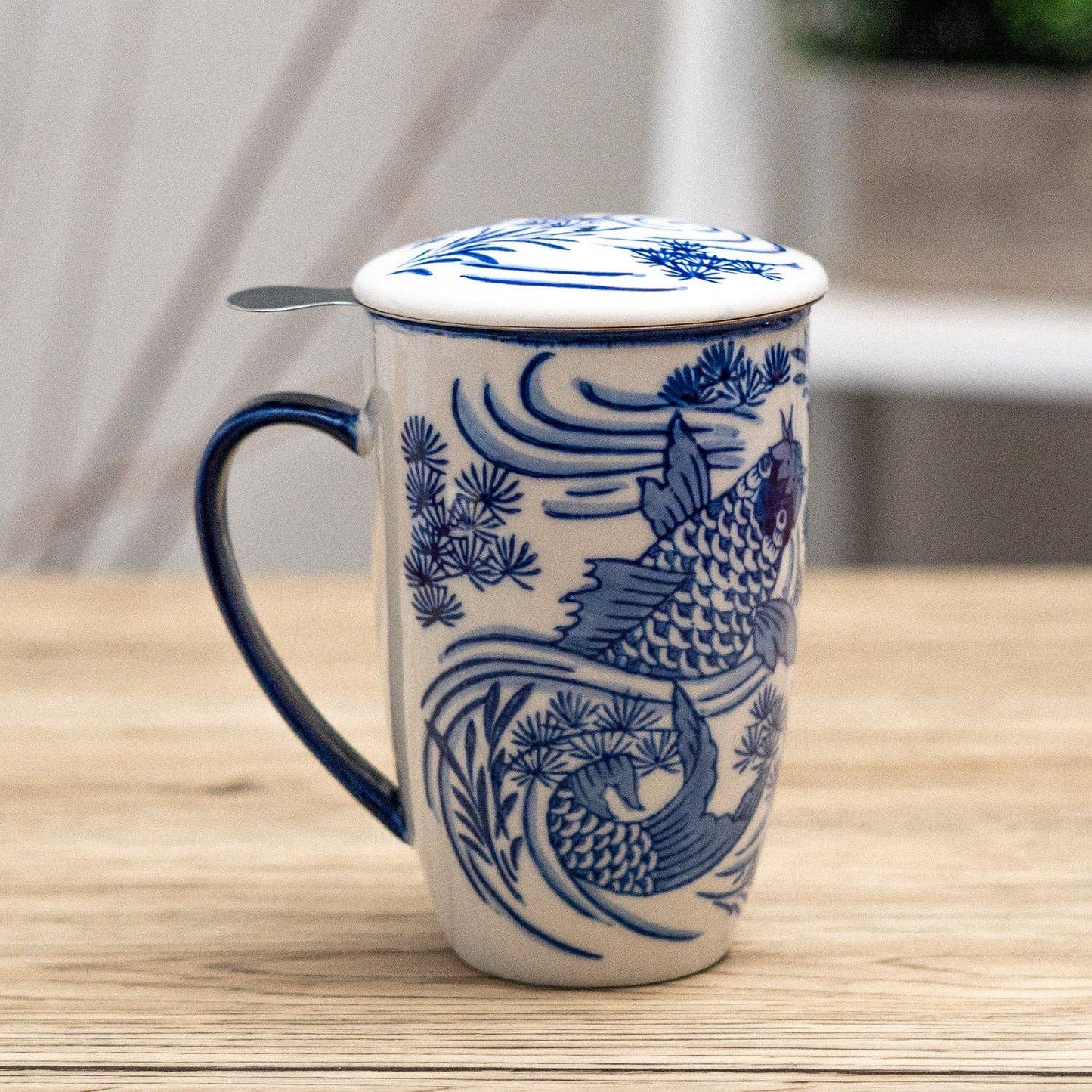 Koi Fish Design 15oz Tea Mugs with Lid and Infuser