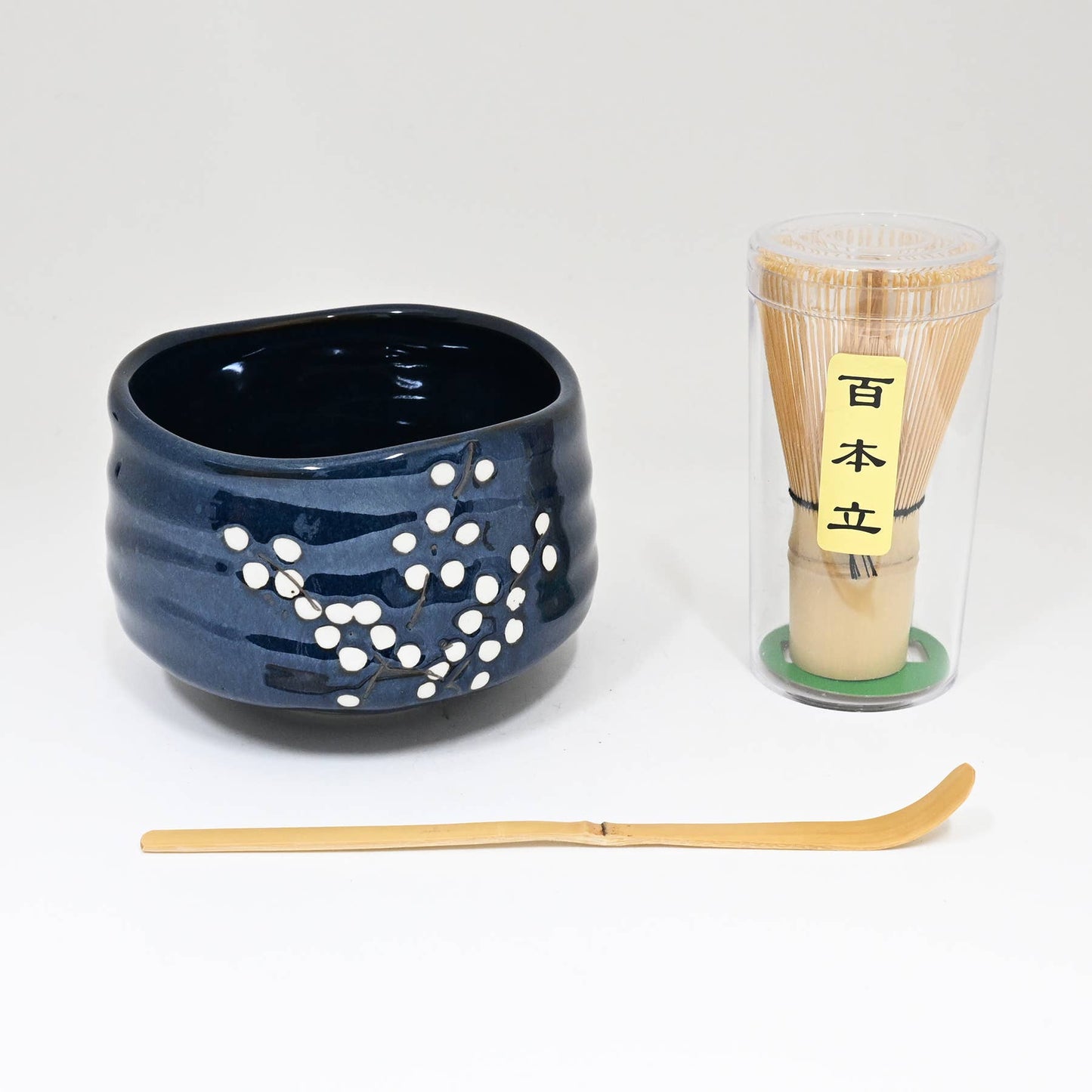 Navy Blue Sakura Matcha Bowl Set (w/ Whisk and Spoon)