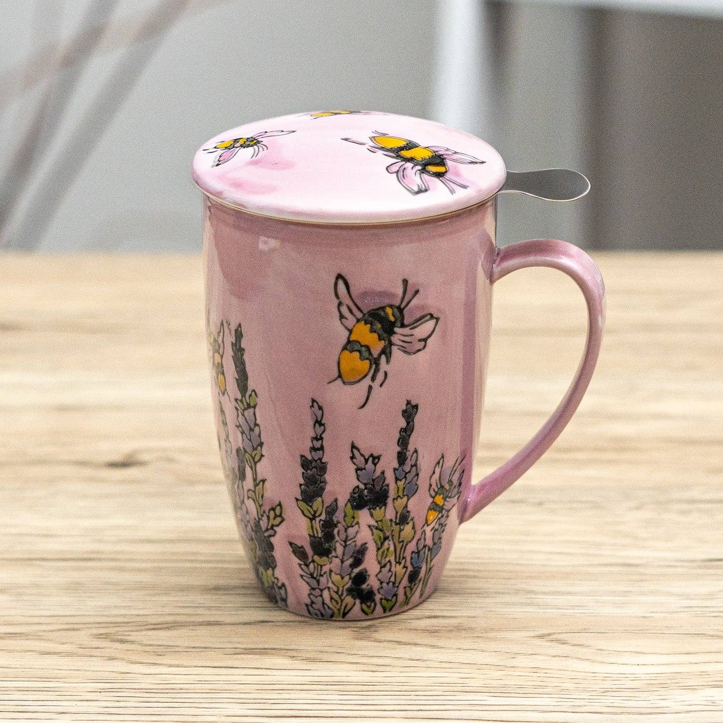 Spring Honeybee Design 15oz Tea Mugs with Lid and Infuser