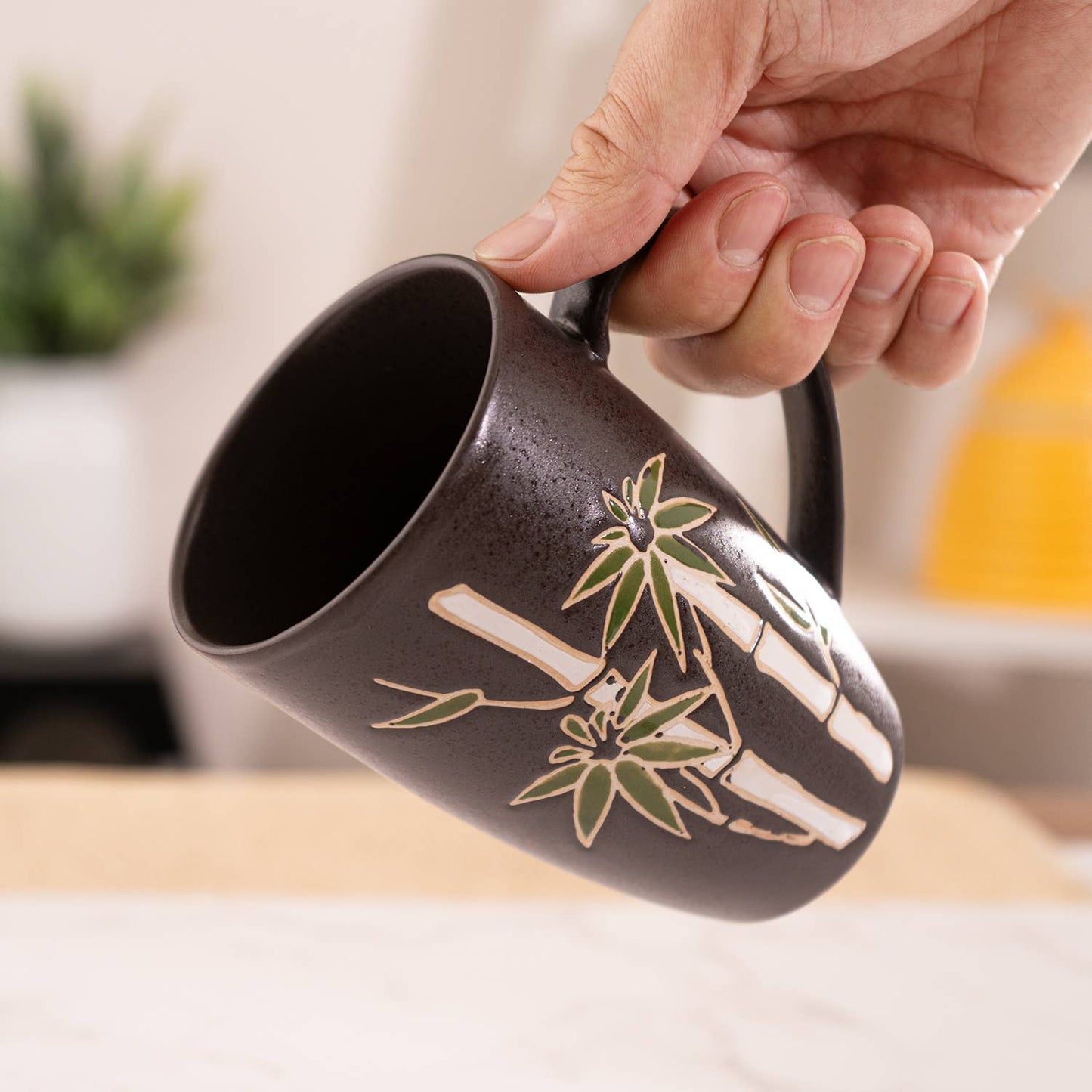 Bamboo Design 15oz Tea Mugs with Lid and Infuser