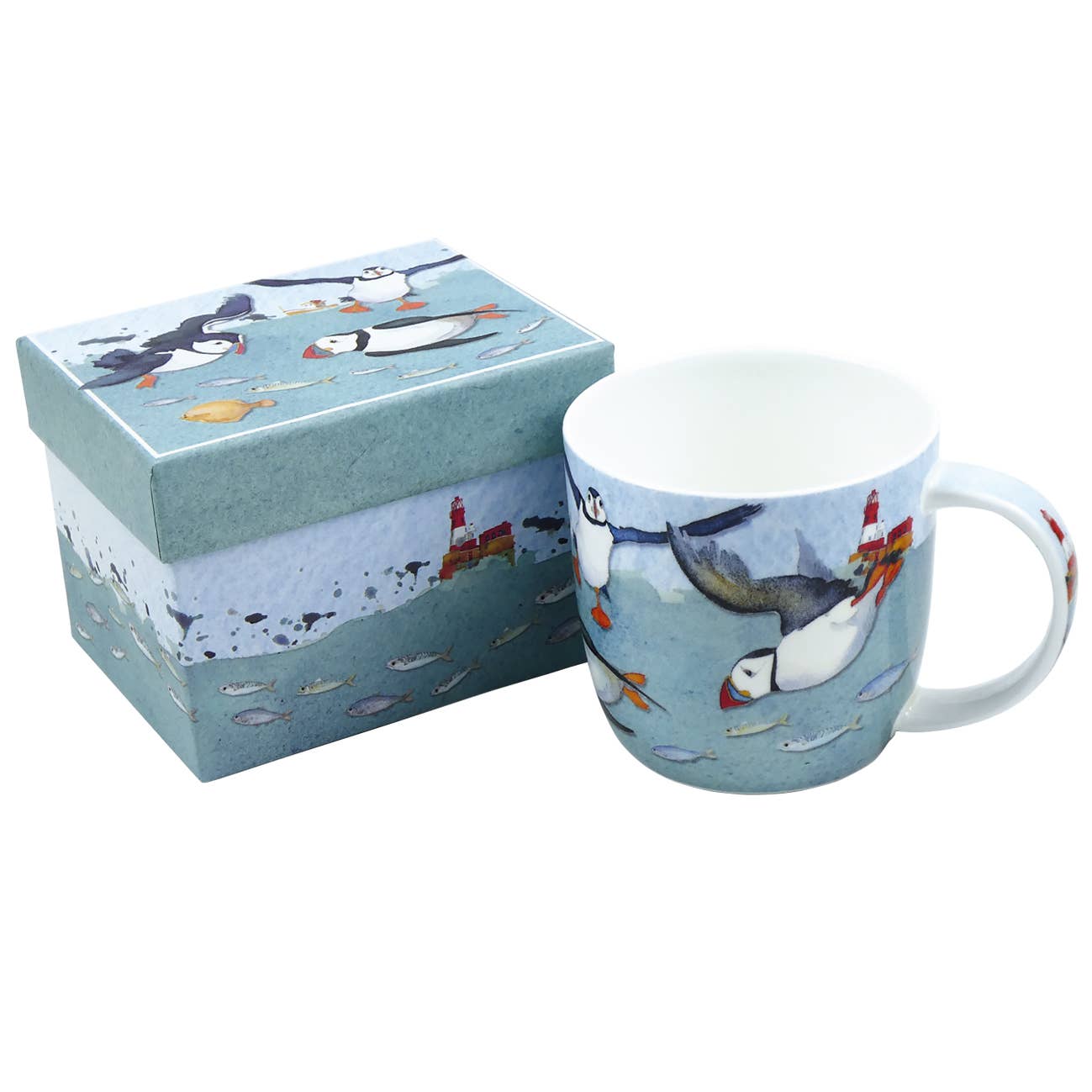 Diving Puffins Bone China Mug With Gift Box