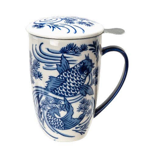 Koi Fish Design 15oz Tea Mugs with Lid and Infuser