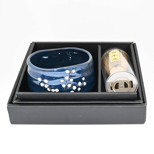 Navy Blue Sakura Matcha Bowl Set (w/ Whisk and Spoon)