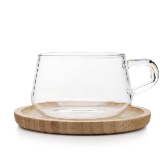 VIVA - Classic Glass Cup w/ Bamboo Saucer (9oz)