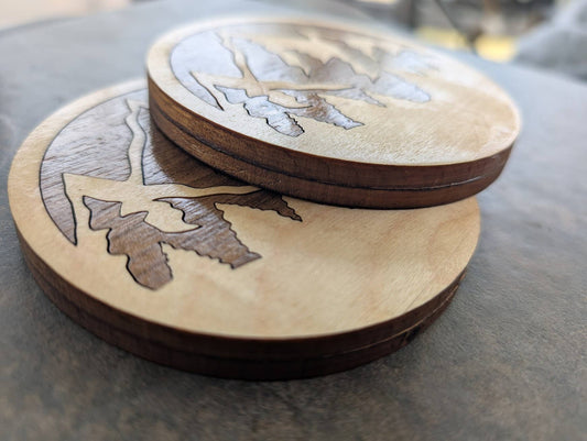 Mountain Inlay Wood Coasters