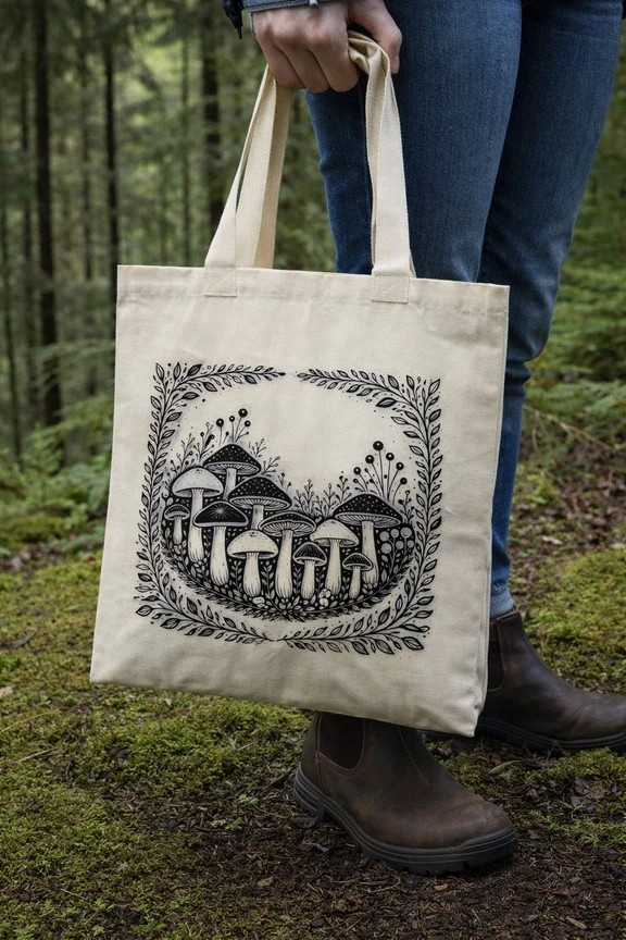 "Floral Mushrooms" Tote Bag