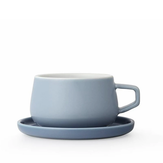 VIVA - Ensemble tasse et soucoupe classique en porcelaine (bleu brumeux)