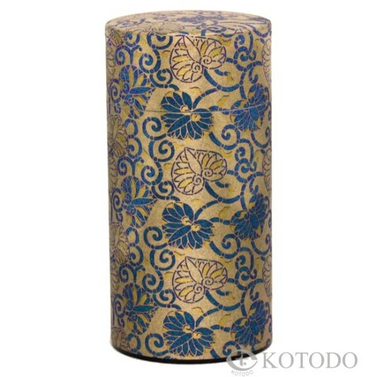 50g Blue Floral on Gold, Washi Paper Canister