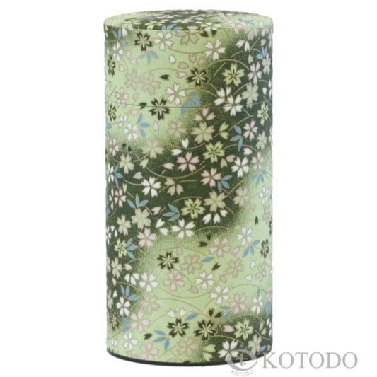 50g Green Blossoms on Green, Washi Paper Canister