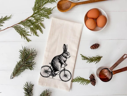 "Bunny on bike" Tea Towel