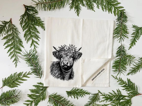 "Floral Cow" Tea Towel