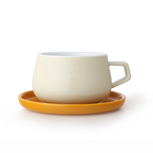 VIVA - Classic Porcelain Cup & Saucer Set (cream/orange)