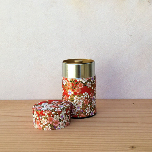 50g Red with blossoms, Washi Paper Canister