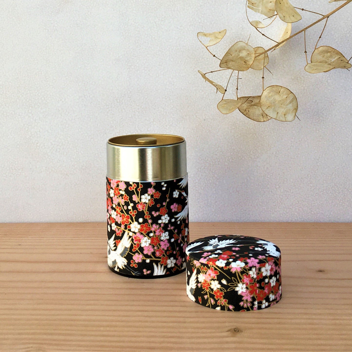 50g Cranes on Black,  Washi Paper Canister