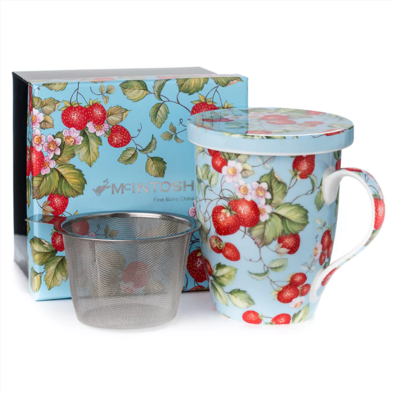 McIntosh - Strawberries Forever (Tea Mug w/ Infuser & lid)